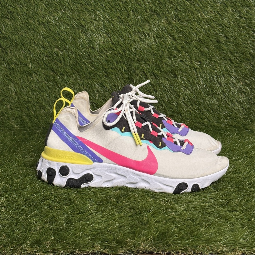 Nike React Element 55 Mens Size 11 White Pink Purple Running Shoes CK0846-100